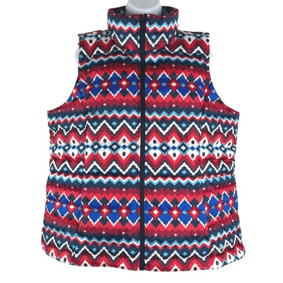 Lands' End 600 Down Puffer Vest Womens Large Fair Isle Full Zip NWT CJ-2108 - Picture 1 of 10
